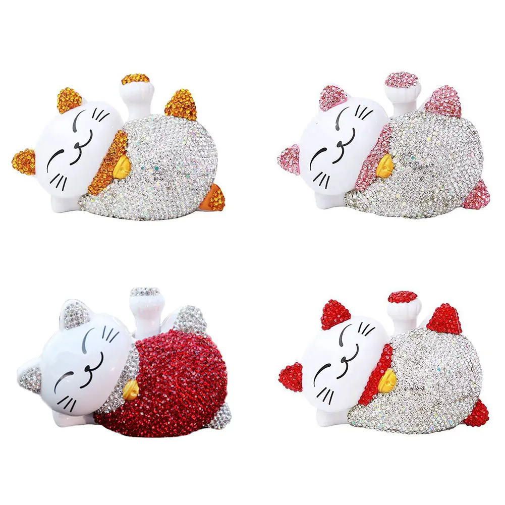 

Car Solar Lucky Cat Ornaments Rhinestone Beckoning Cat Car Ornaments With Diamond Car Interior Decoration