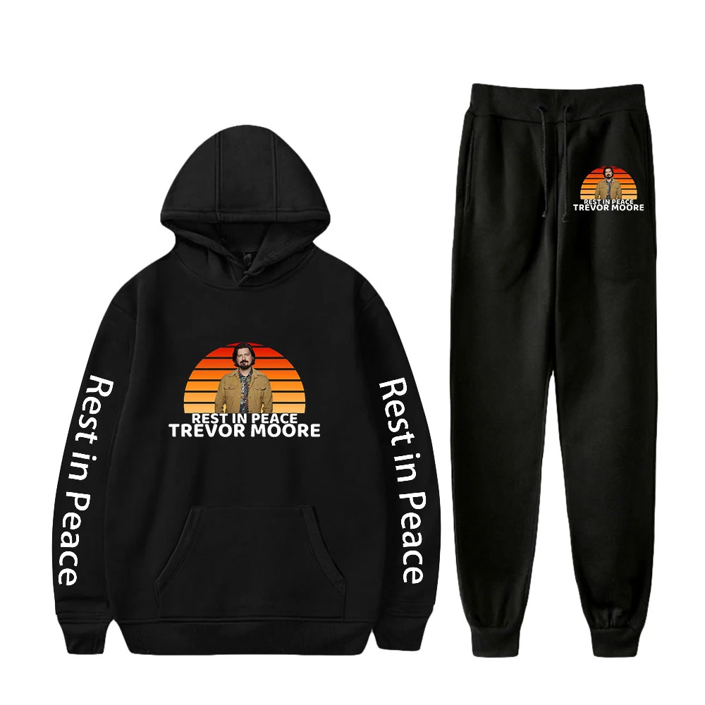 

Trevor Moore Sweatshirt Unisex Two Piece Set Hoodie+Jogger Pant Harajuku Streetwear Rest in Peace 2021 Clothes Women Men Suit