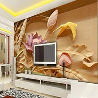 photo wallpaper woodcarving lotus 3d beautiful flower exterior wall murals home decoration