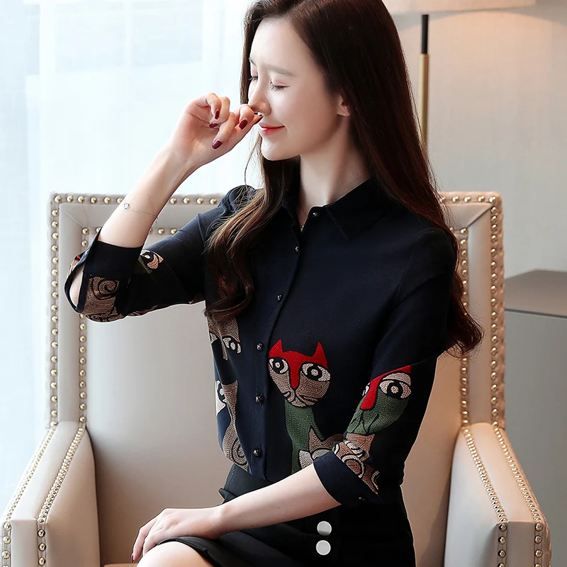 Блузка женская шифоновая с длинным рукавом Модная элегантная рубашка в