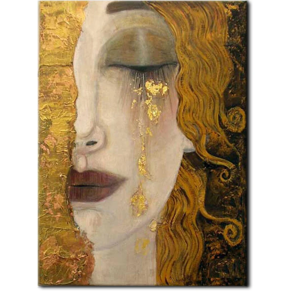 Abstract Woman In Gold Oil Painting Gustav Klimt Golden Tears Canvas Artwork Hand Painted Famous Art For Bedroom Wall Decoration