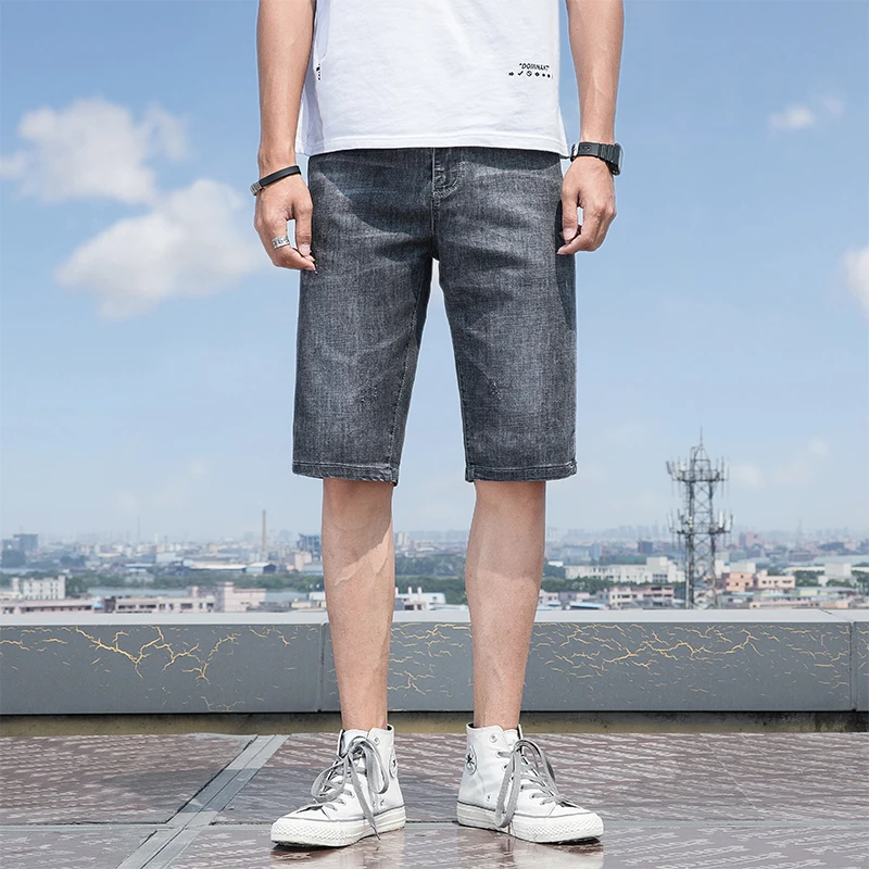 Летние Новые мужские Стрейчевые короткие джинсы модные повседневные облегающие