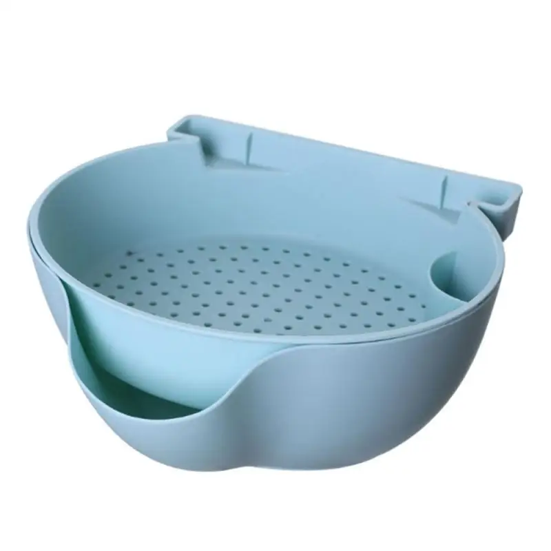 Double Drain Basket Bowl Rice Washing Kitchen Sink Strainer Noodles Vegetables Fruit Gadget Plastic Lazy Artifact | Дом и сад