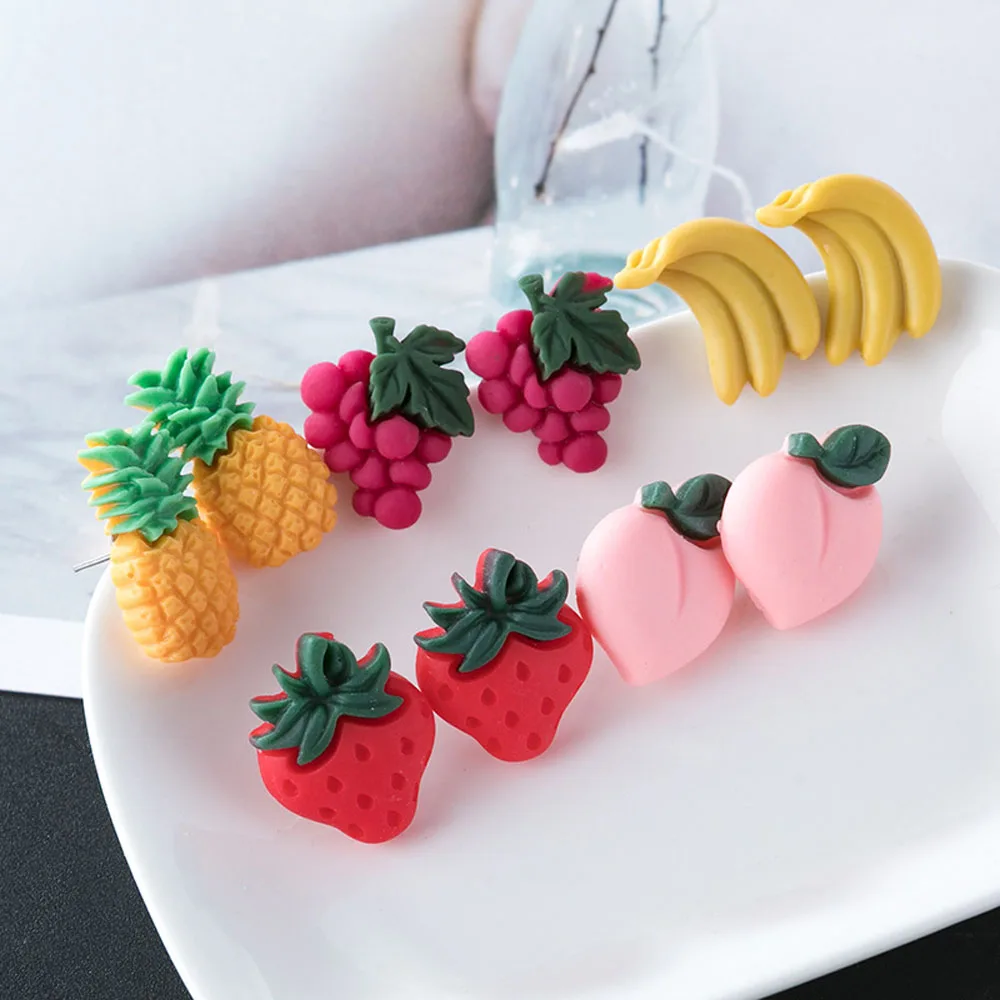 Новые корейские милые серьги гвоздики с фотографиями Kawaii киви ананас виноград