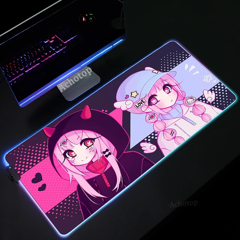 moneko anime game mouse pad rgb mini laptop keyboard pad xxl lock dsek mat led color light mouse pad pc gamer gaming accessories free global shipping