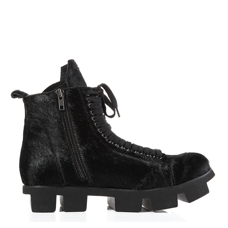 Мужские зимние ботинки на платформе готические ботильоны из натуральной кожи с