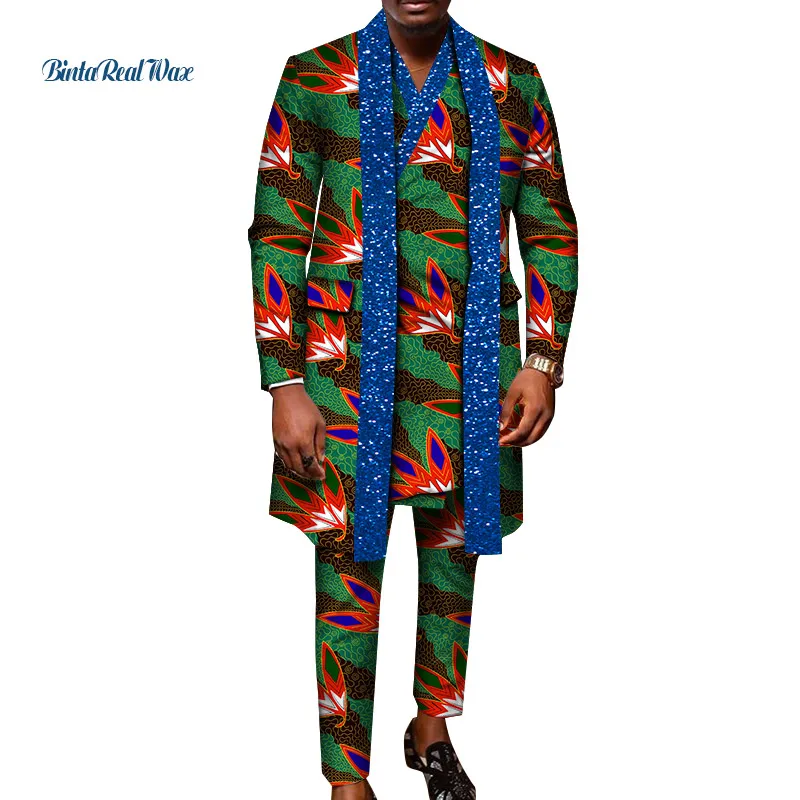 African Design Clothing African Man Clothes Bling Party Men Long Top Shirts and Pants 3pcs Sets WYN1244