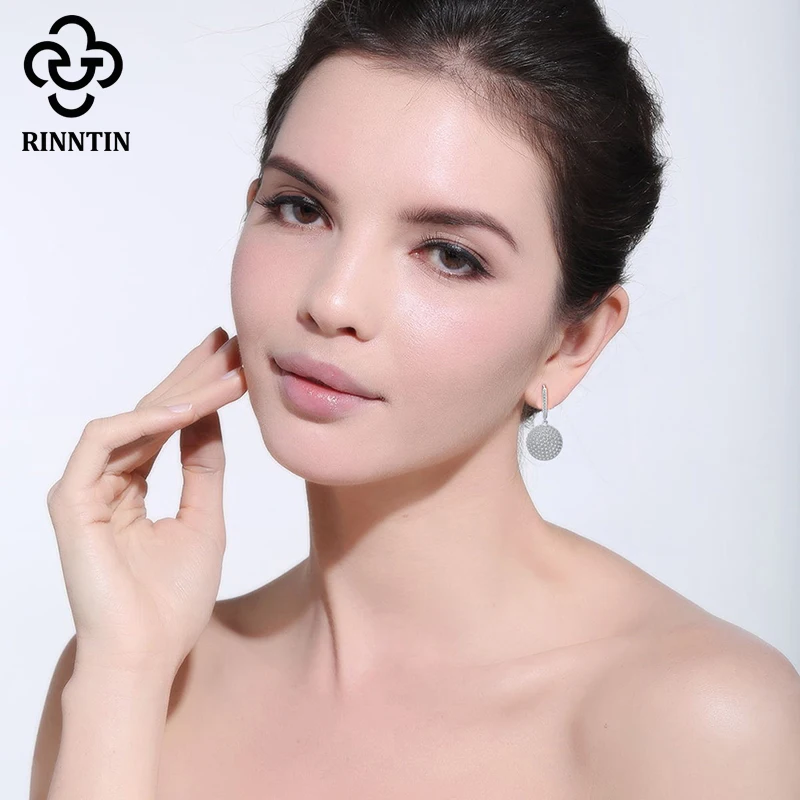 Круглые серьги кольца из серебра 925 пробы с микро инкрустацией TSE42|Серьги-кольца| |