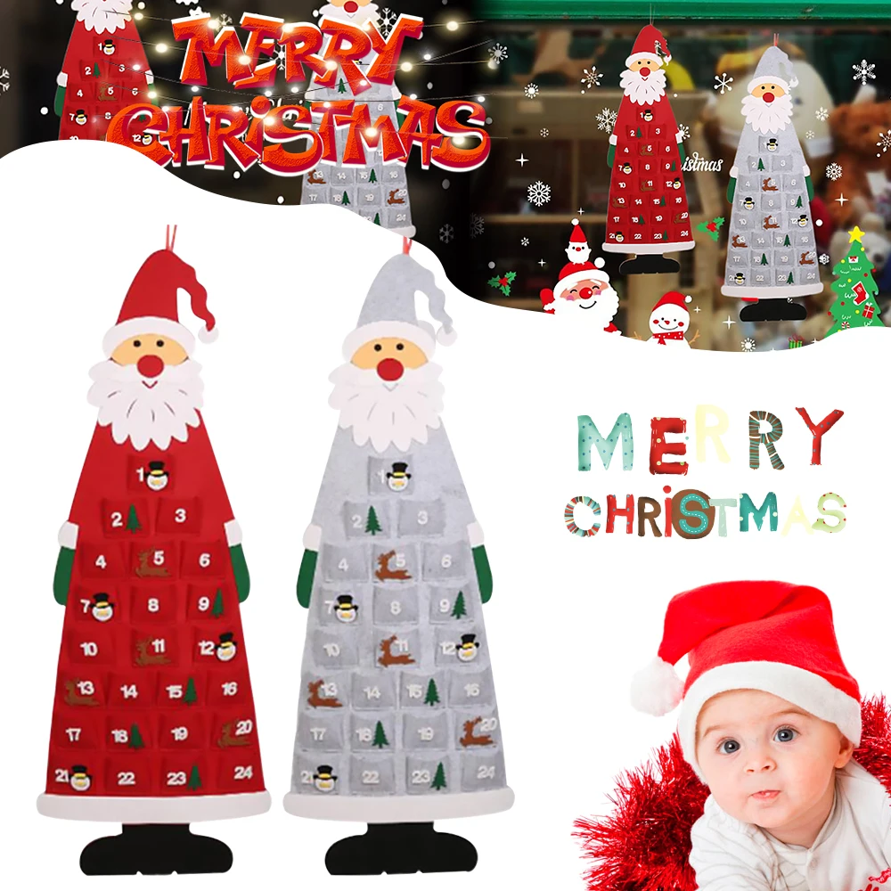 

24 Days Christmas Felt Advent Calendar Wall Hanging Santa Advent Calendar With Pockets Kids Toys For Children Christmas Gift