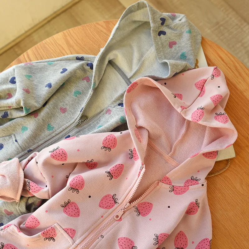 

Spring Autumn Girls Jacket Cute Printed Hooded Hoodies Coat Casual Cotton Girls Sweatshirt Jacket BB195