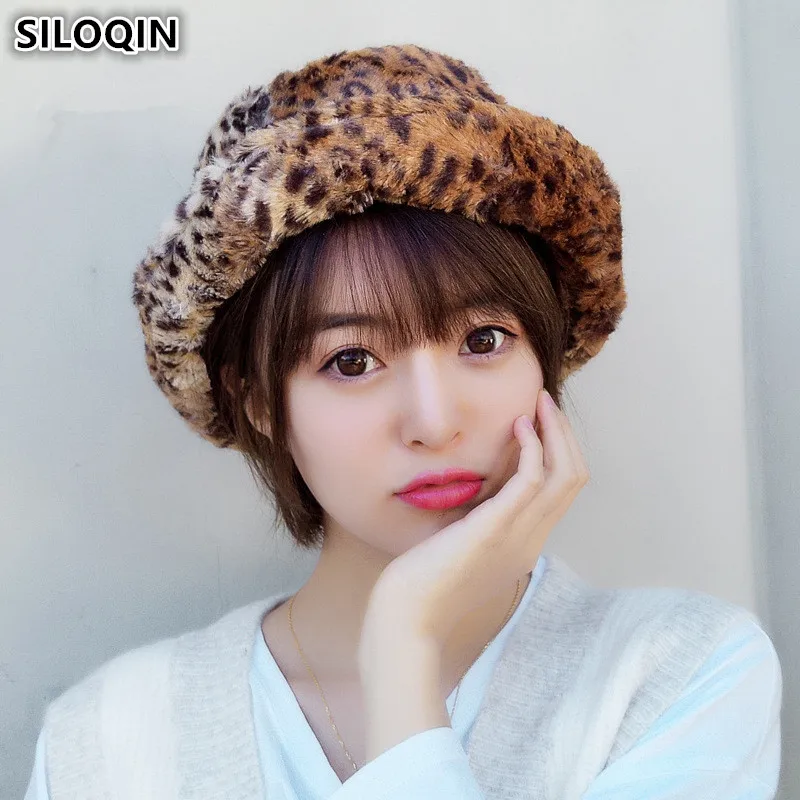 SILOQIN, толстые теплые женские береты, шапки-ведро,, стиль, зимняя женская шапка, леопардовая, хип-хоп, шапки для женщин, Студенческая шапка