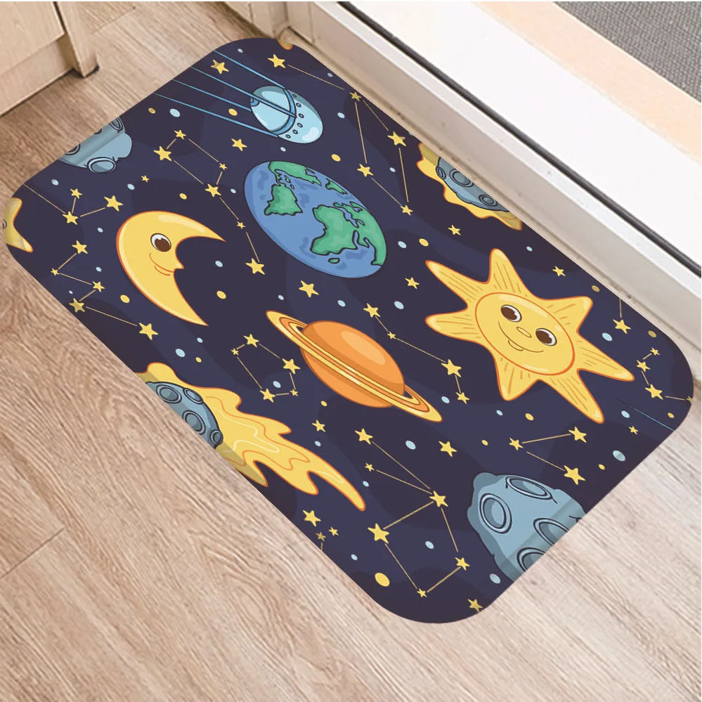 Радужный напольный коврик с рисунком облаков и Луны Противоскользящий для дома
