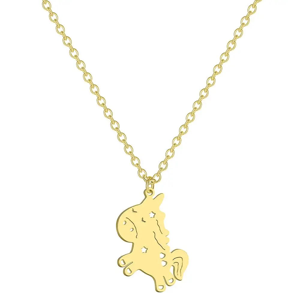 Chandler Stainless Steel Cartoon Unicorn Horse Necklace for Kids Girls Best Friends Forever Animal Collares Jewellery | Украшения и