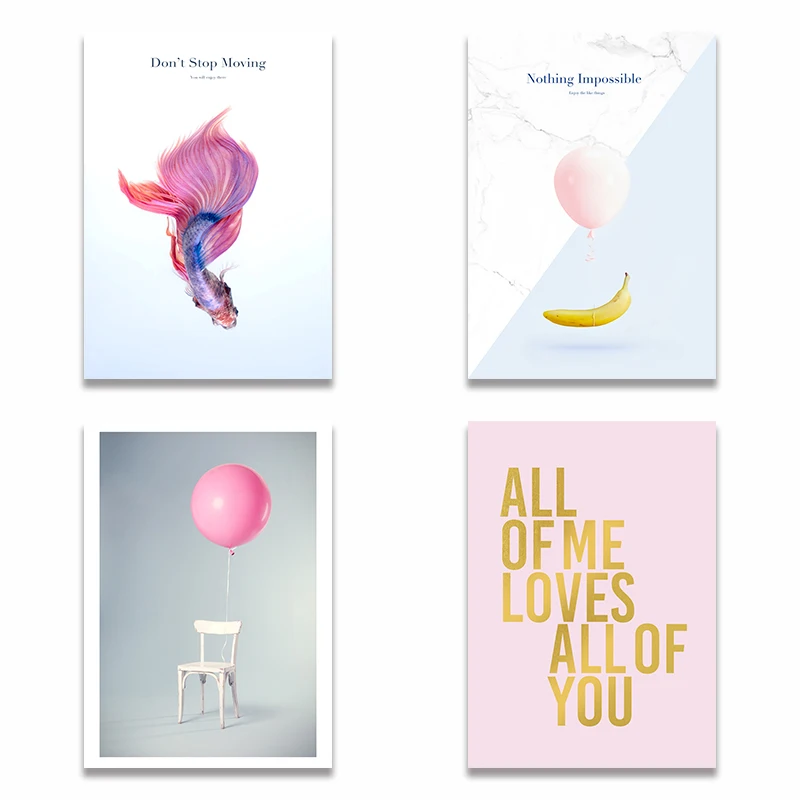 

Nordic Pink Balloon Banana Quote Posters and Prints Canvas Painting Wall Picture for Living Room Cuadros Home Decoration Salon