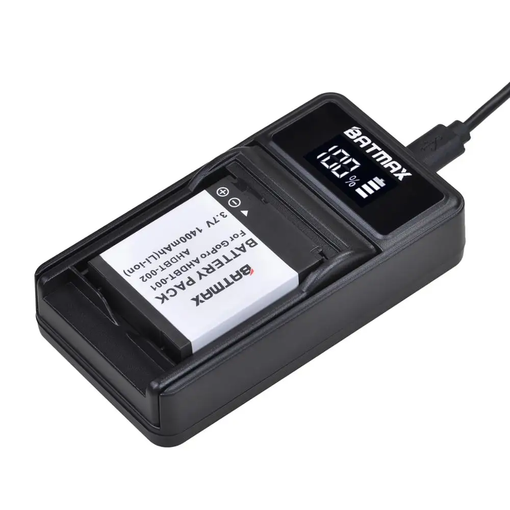 Аккумулятор Batmax для Gopro hero 1 AHDBT-001 AHDBT-002 + зарядное устройство USB LED спортивных камер