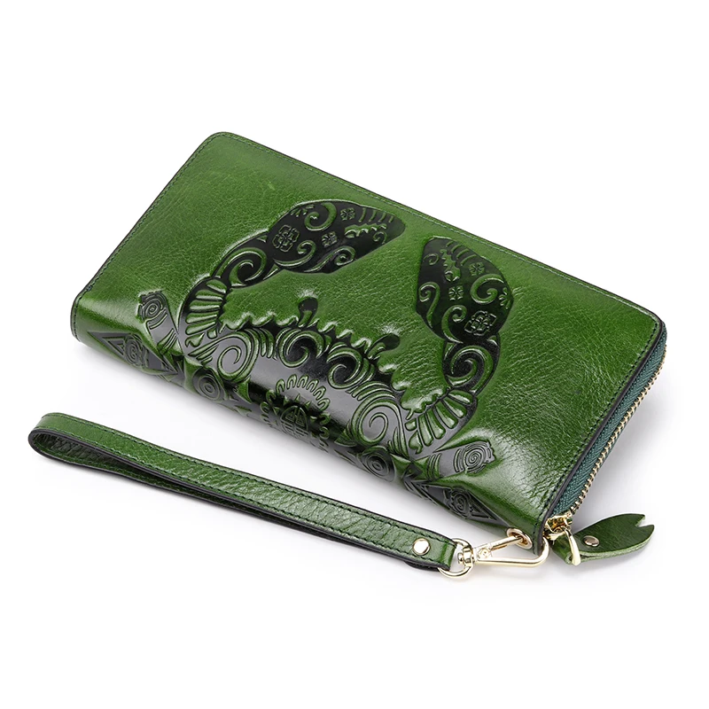 Высококачественный кошелек из натуральной кожи зеленого цвета для женщин