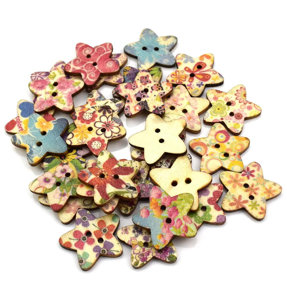 

500PCS Mixed Star Flower Wood Shape Apparel Sewing Buttons for Kids Clothes Scrapbooking Decorative Decor Diy Accessories