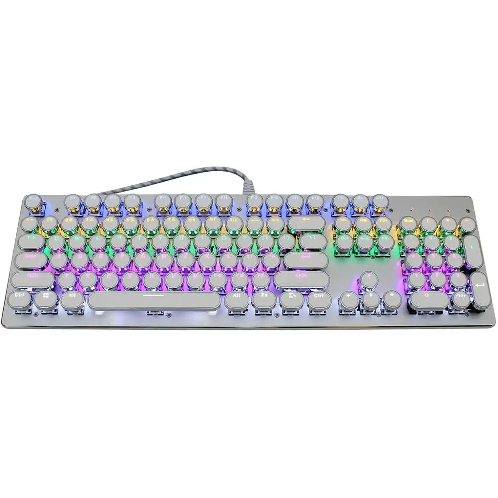 Ретро Стимпанк Механическая клавиатура 104 клавиши RGB подсветка, пылезащитная, с синей осью, для ПК и ноутбука, металлическая панель.