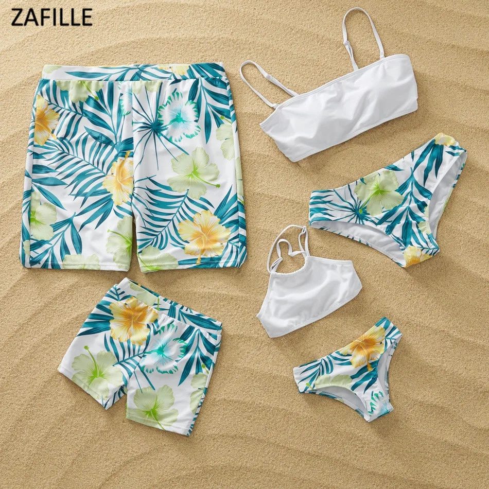 ZAFILLE бикини женский купальник с принтом в виде листьев мужские пляжные шорты для