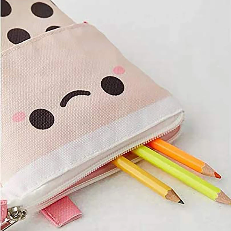 

Telescopic Stand Stationery Box, with Cute Cartoon Smiling Face and Black Dot Organizer, Very Suitable for Cosmetic Bags