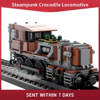 city construction steampunked crocodile locomotive model building blocks moc train station model bricks educational toys for kid