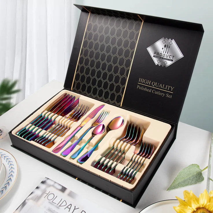 

NEW 24pcs Gold Dinnerware Set Stainless Steel Tableware Set Knife Fork Spoon Flatware Set Dishwasher Safe Cutlery Set Gift Box