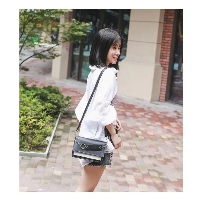 

sac femme 2020 Fashion Ring Chain Contrast Color bags PU leather bags purses and handbags sac jaune lady Crossbody Shoulder Bag