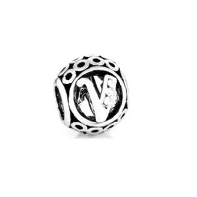 free shipping MOQ 1pc round openwork initial letter alphabet diy bead fit original pandora charms bracelet X004 - Цвет: V