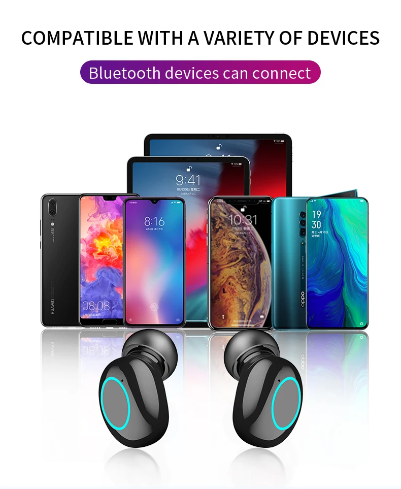 HBQ Touch Bluetooth V5.0 наушники портативные TWS беспроводные мини наушники 3D стерео гарнитура 1500 мАч как внешний аккумулятор с светодиодный дисплеем