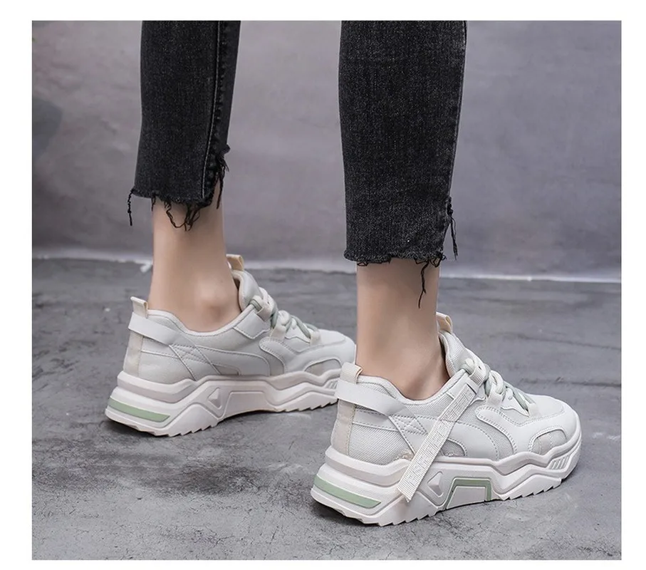 

Women Platform Sneakers White Fashion Lace Up Casual Shoes Chunky Sneaker Ladies Vulcanized Shoes Woman Leather Trainers autumn
