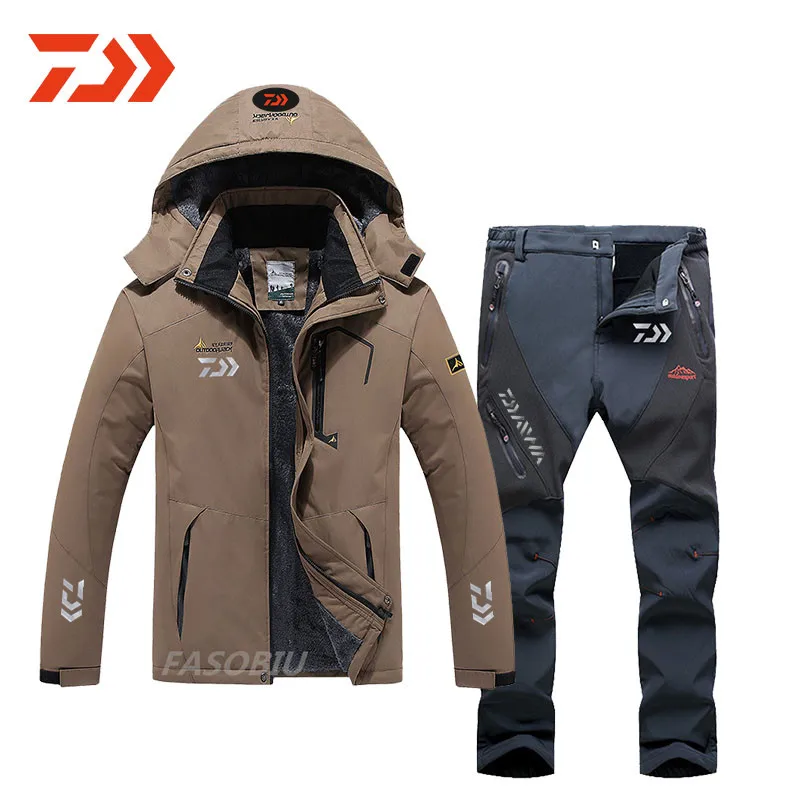 

New Daiwa Outdoor Waterproof Fishing Jacket Men's Hiking Clothing Warm Windproof Pants Quality Cotton Large Size Fishing Suit