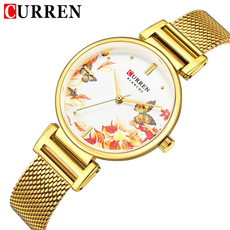 CURREN New Fashion Women Watch Top Brand Luxury Ladies Girl Wristwatch Stainless Steel Bracelet Classic Casual Female Clock 9053 | Наручные