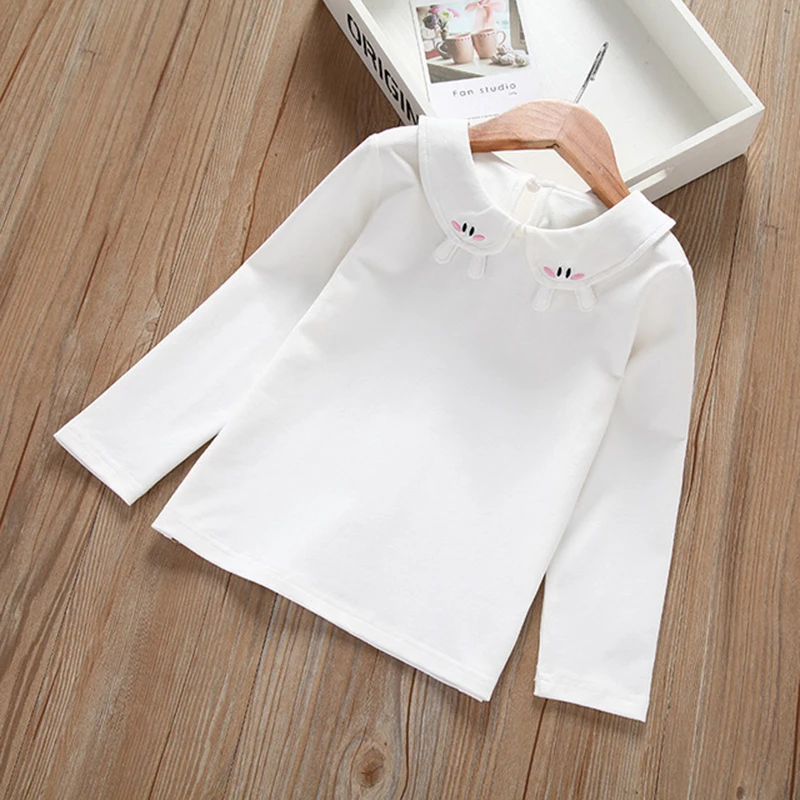 Cotton baby girls flower T Shirt Full Long Sleeve Girls T-Shirt Children Tops Tee kids turn-down Collar T-shirt | Мать и ребенок