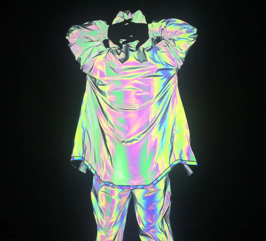 Reflective Trench Coat Men Brand Hip Hop Dance Fluorescent Mens Jackets and Coats Harajuku Windbreaker Cloak Jaqueta Masculino