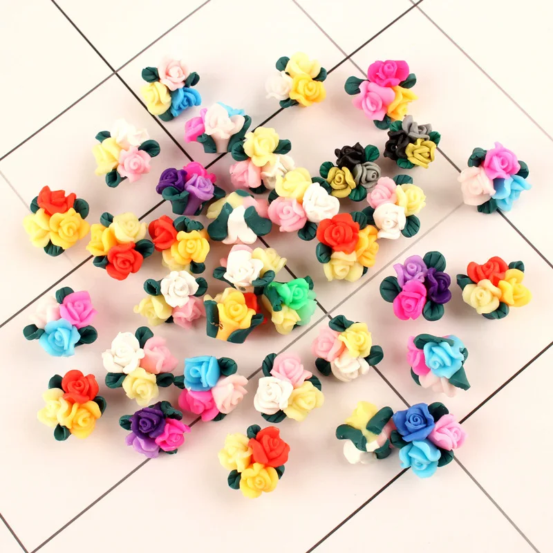 

10Pcs Mixed Colorful Soft Pottery Rose DIY Decorations Crafts18mm Flatback Cabochon Embellishments For Scrapbooking Accessories