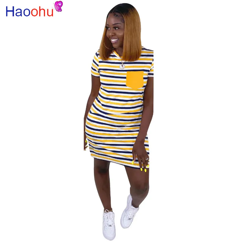 

HAOOHU 2020 женское летнее модное платье мини платье с полосатым принтом с коротким рукавом сексуальное Бандажное пляжное платье для ночного кл...