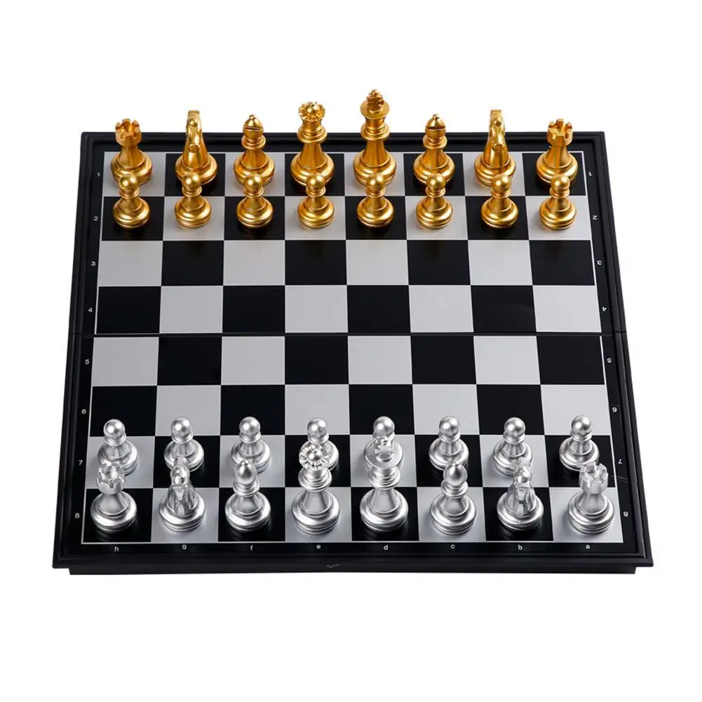 

High Quality Chess Game Medieval Chess Set With Chessboard Chess Silver With Gold Pieces Chessboard Magnetic Chess U9Z1