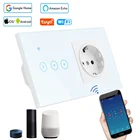 Умный выключатель Tuya Smart Life, 220 В, 16 А, с поддержкой Wi-Fi и розеткой европейского стандарта