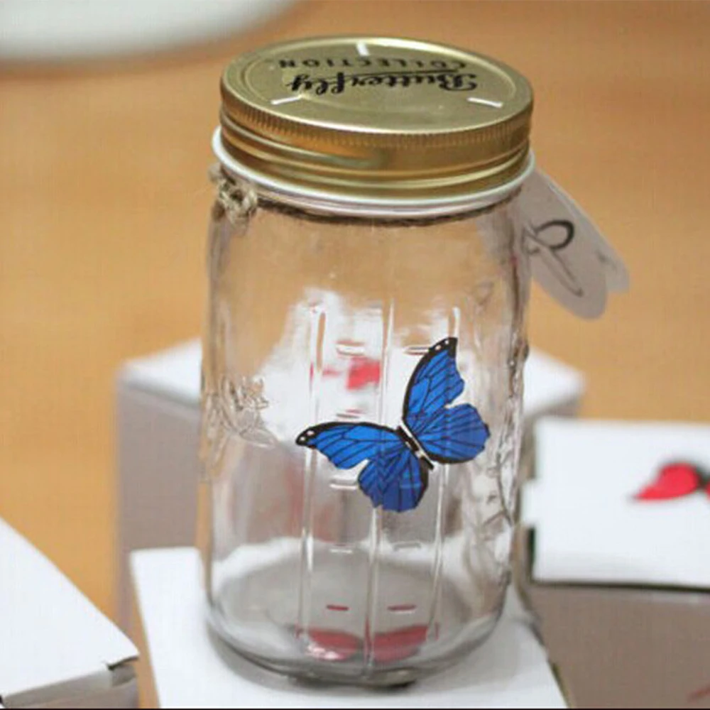 LED Light Butterflies Jar With Lamp Romantic Glass LED Lamp Butterflies In A Jar Children Gift Home Decoration 17x9x9cm