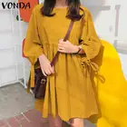 Богемное платье, женский сарафан, праздничное платье для отпуска VONDA 2021, винтажные однотонные платья S-сарафан-Халат