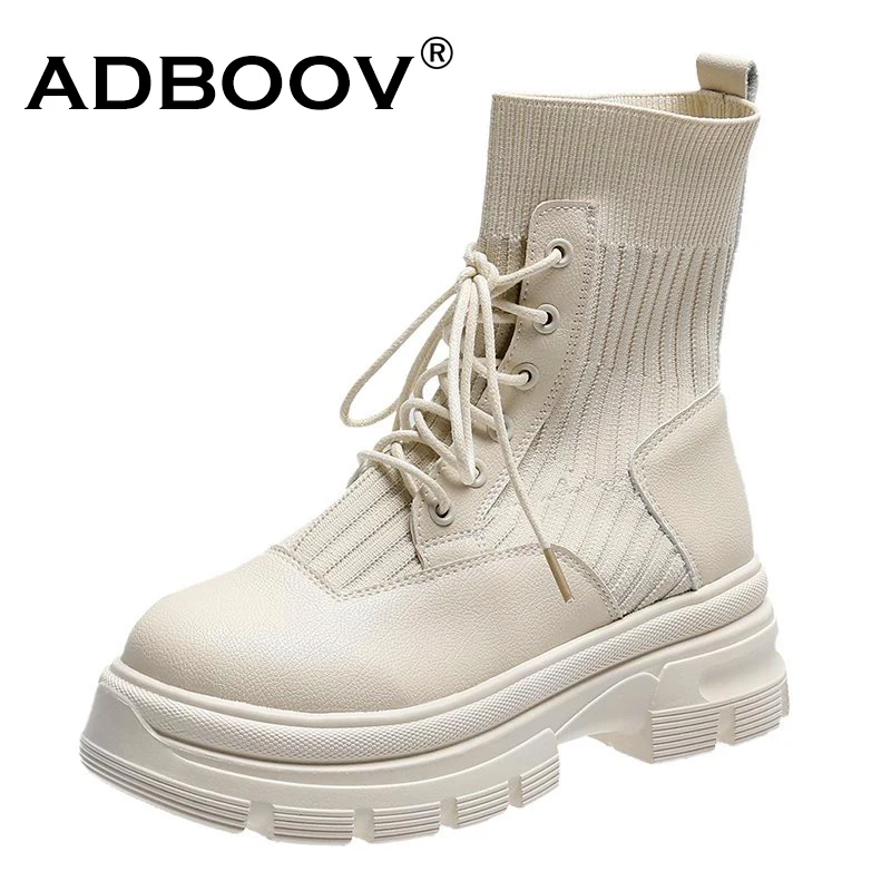 ADBOOV/кожаные ботинки на платформе Женские новые осенние ботильоны массивном