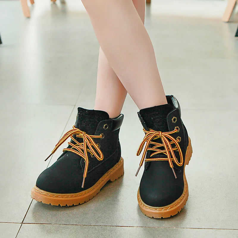 Children Boots Kid Sneaker High-Top Leather Boots for Boy and Girl Rubber Anti Slip Snow Boot Fashion Lace-up Winter Shoes