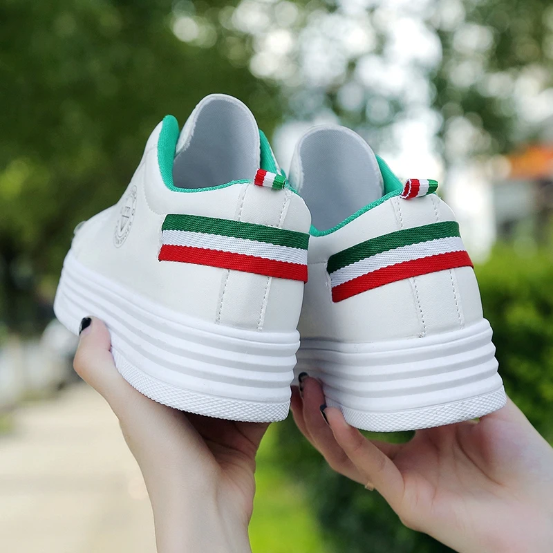 

PU Casual Shoes Women Sneakers Spring And Autumn White Sports Shoes Flat Mid-Heel Low-Top Women's Shoes Vulcanized Shoes