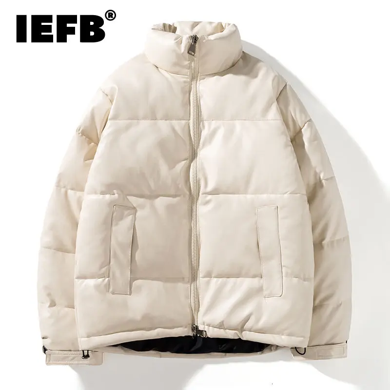 

Короткая зимняя мужская куртка IEFB из искусственной кожи с подкладкой, новая модная короткая зимняя куртка на молнии с воротником-стойкой ...