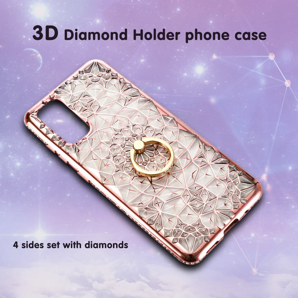 Прозрачный чехол с 3D алмазным держателем для iPhone 11Promax блестящий цветочным