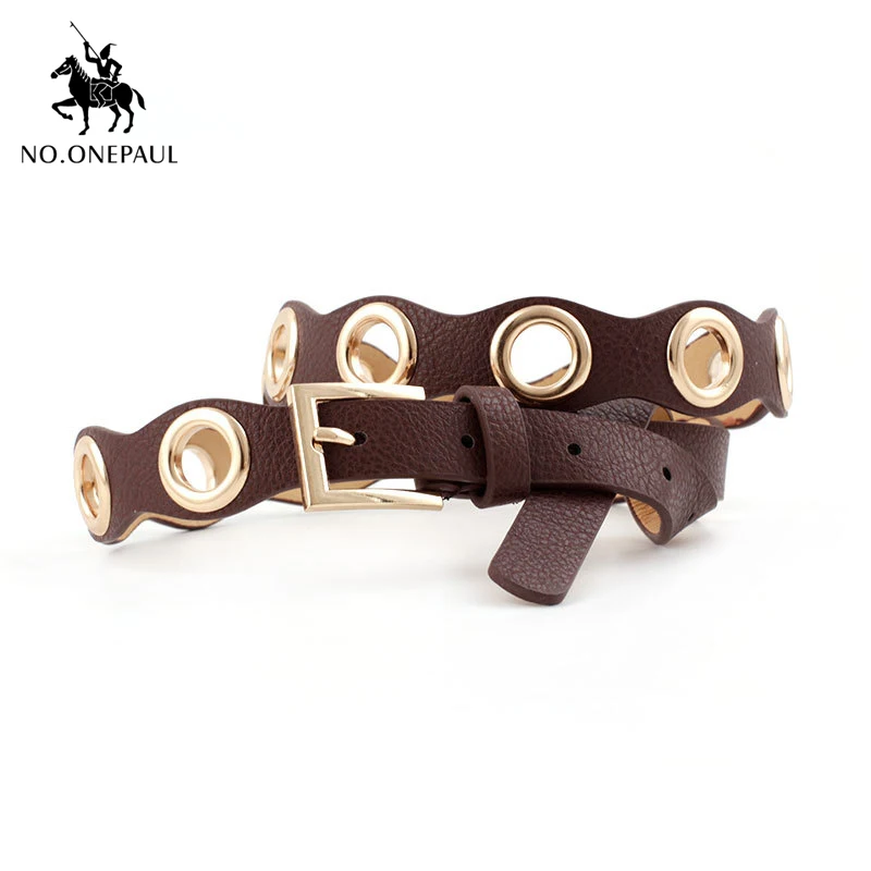

NO.ONEPAUL Leather Designer Belts With Chain Luxury Unisex Aesthetic Grommet Belt Woman Belt For Jeans Fashion Ladies Harajuku