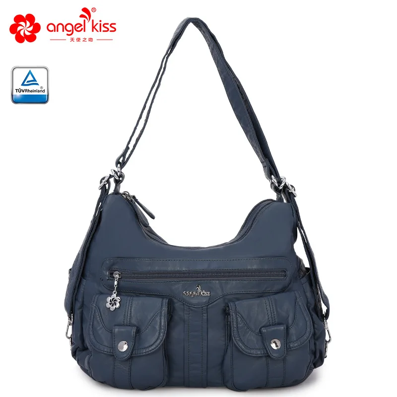 Придверный коврик модная мытая искусственная кожа Повседневная сумка через плечо мужская тотализаторов мягкая сенсорная Большая вместительная женская сумка для дам - Цвет: Синий