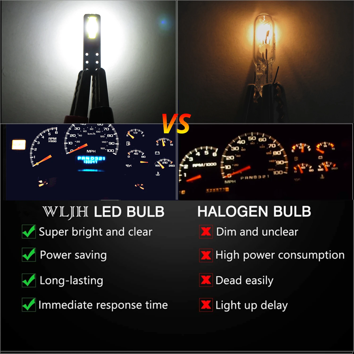 

WLJH 6x High Bright T5 Led 17 73 74 286 2721 7020 Chip Instruments Cluster Panel Gauge Speedo Dash Light Lamp Bulb