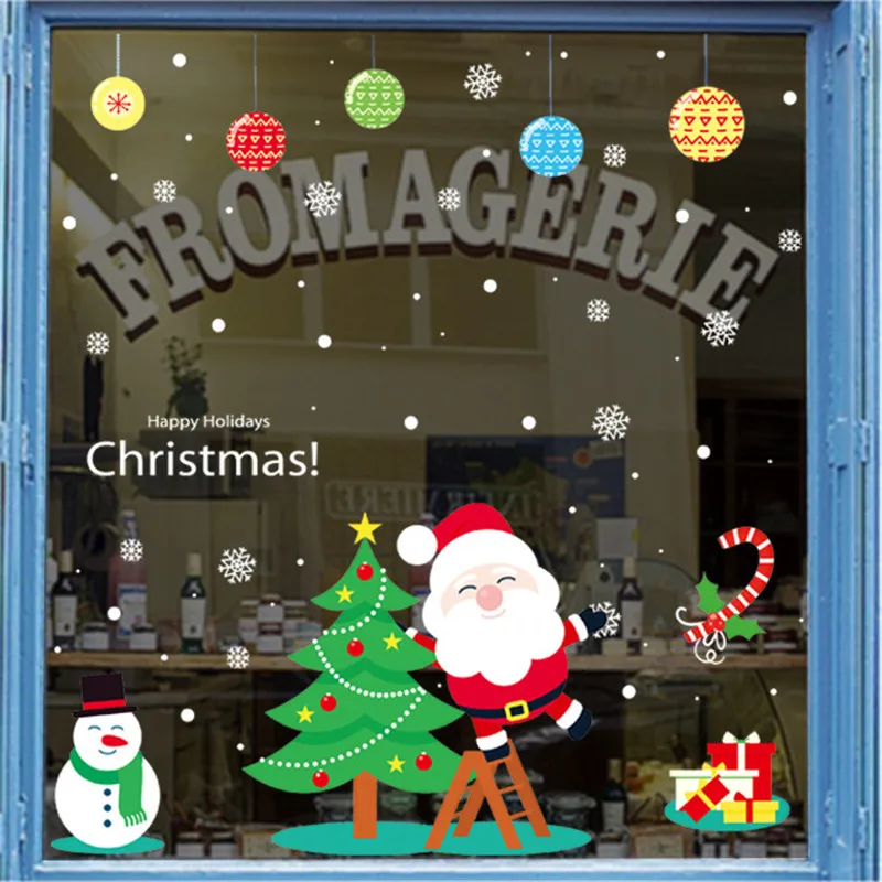 Рождественские наклейки на стену Снежинка Санта Клаус Печать Дети для спальни