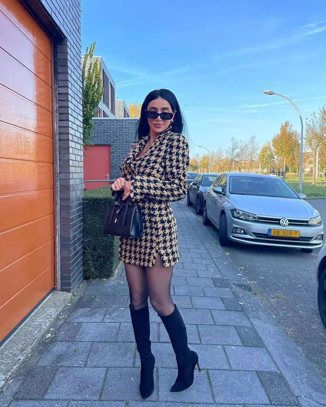 Xikom 2021 твидовый летний женский комплект из двух предметов винтажный клетчатый